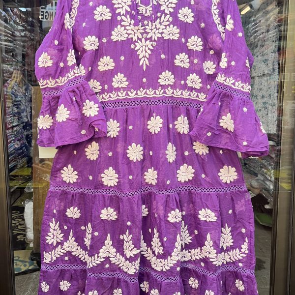 Elegant Hot Purple Chikankari Kurti – Cotton Comfort with Floral Chikankari