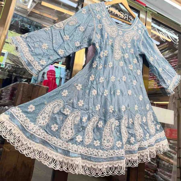 💎 Dusty Blue Embroidered Kurti 💎